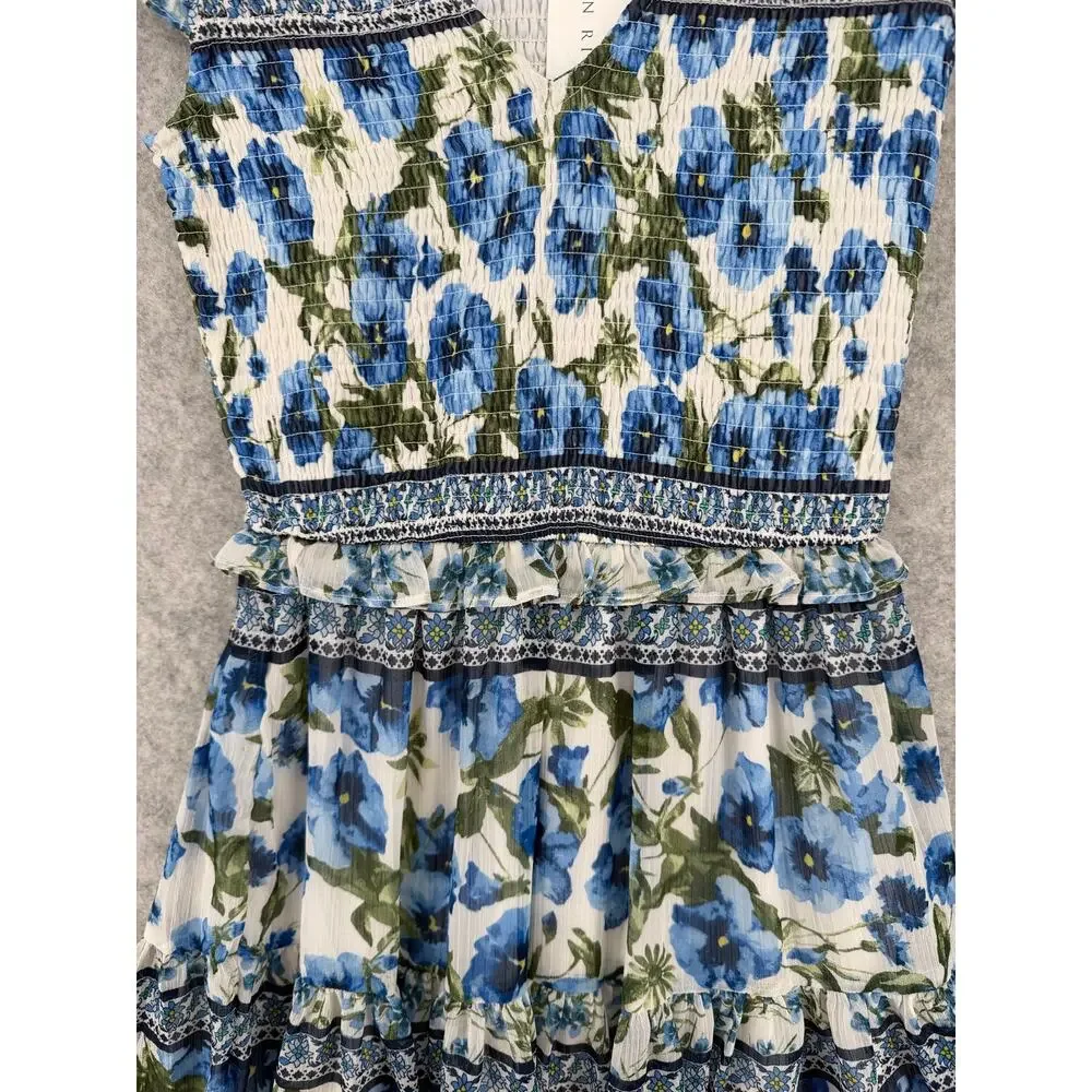 NWT Moon River Blue Floral Smocked Maxi Dress Size X-Small
